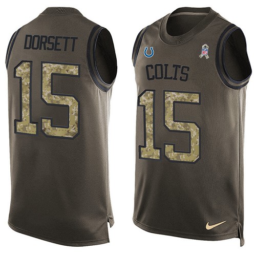 Men's Limited Phillip Dorsett Nike Jersey Green - #15 Salute to Service Tank Top NFL Indianapolis Colts